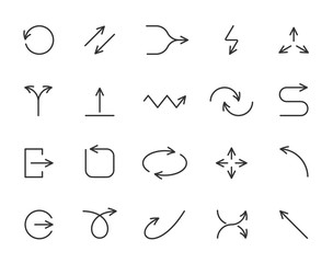 Arrow pointer simple black line icons vector set