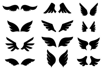 Set of the wing icons. Design element for poster, emblem, sign, logo, label. Vector illustration