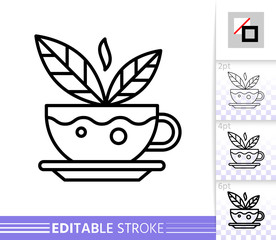 Herbal Tea cup mint drink thin line vector icon