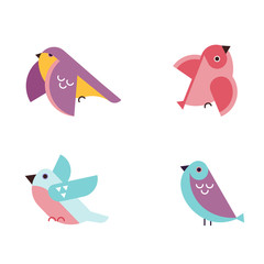 Birding, bird watching, eco tourism concept. Birds on white background. Vector illustration in flat cartoon design