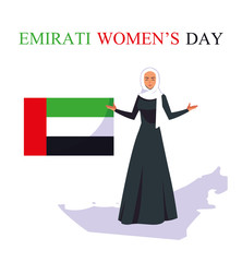 emirati women day poster with flag and woman