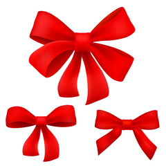 Decorative red bows isolated on white. Vector set of beautiful bows for holiday design. Vector illustration