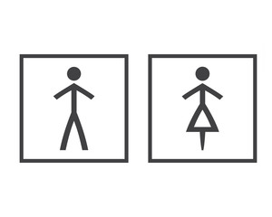 Simple grey wc symbols in squares, restroom illustrations, man and woman icons isolated on a white background