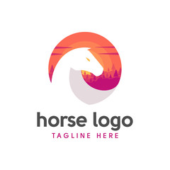 Horse Logo Circle Landscape Logo