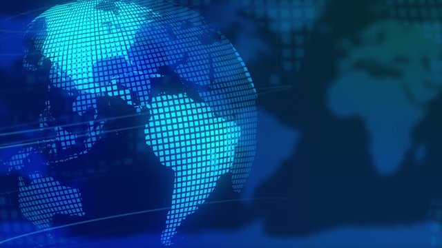 Digital Globe Planet Earth Spinning Abstract Motion Background with Seamless Looping Blue