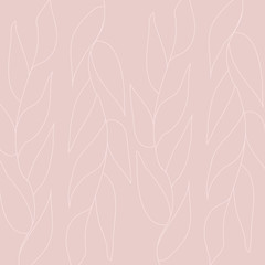 Elegant beige abstract background with hand-drawn plants in thin lines..