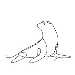 Seal one line drawing on white isolated background. Vector illustration