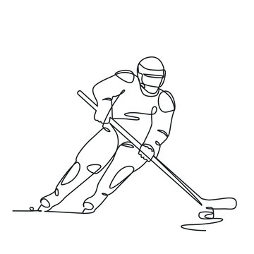 recommend clip art: Hockey player one line drawing on white isolated background. Vector illustration