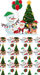 Seamless background design with Santa and snowman