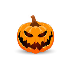 Pumpkin on white background. The main symbol of the Happy Halloween holiday. Orange pumpkin with smile for your design for the holiday Halloween. Vector illustration.