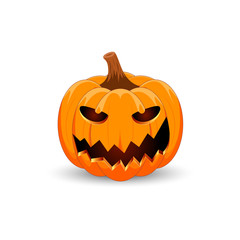 Pumpkin on white background. The main symbol of the Happy Halloween holiday. Orange pumpkin with smile for your design for the holiday Halloween. Vector illustration.