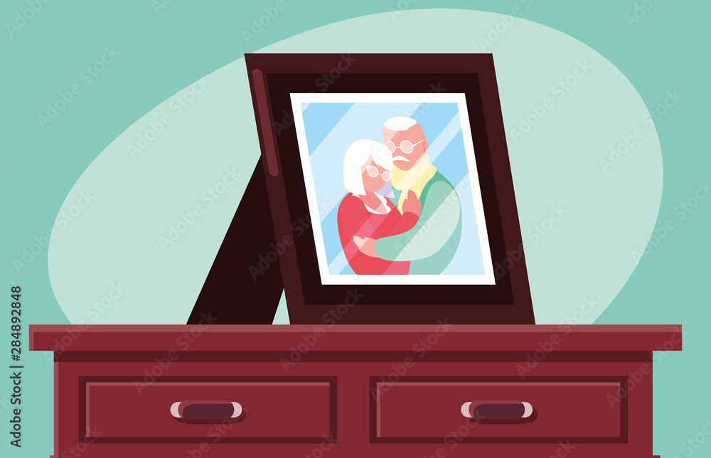 Sticker photo of cute old couple hugged