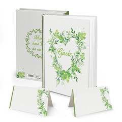 Gästebuch mit Tischkarten in weiß grün zur Hochzeit