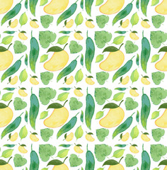 Seamless background design with mango and leaves