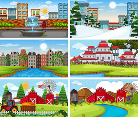 A set of outdoor scene including building