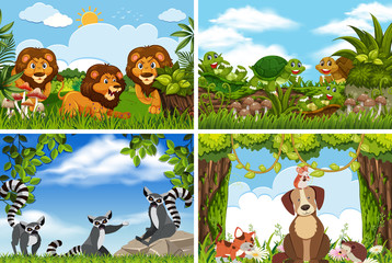 Obraz na płótnie Canvas Set of various animals in nature scenes