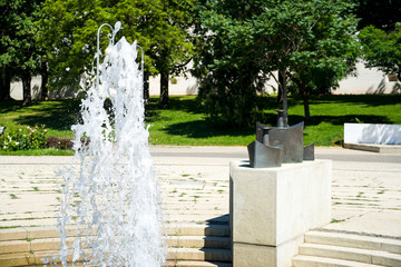 A fountain in the center of Astrakhan on Lenin Avenue.