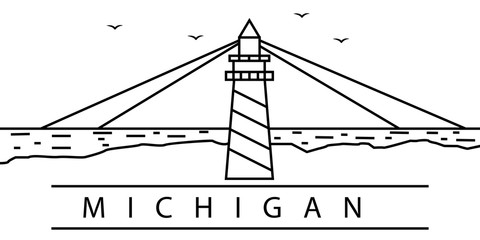 Michigan city line icon. Element of USA states illustration icons. Signs, symbols can be used for web, logo, mobile app, UI, UX