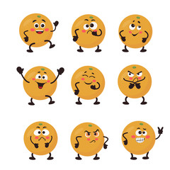 Set of orange character. Different emotions. Vector illustration for your design, nursery decor, prints, childish background, T-shirt. Humanized funny pencils smiling, winking, giving okay