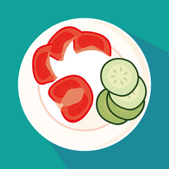 dish with slices of cucumber and tomatoes