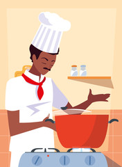 professional chef cooking in kitchen scene