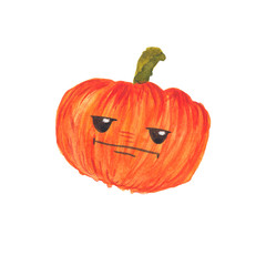 watercolor illustration of a tired orange pumpkin