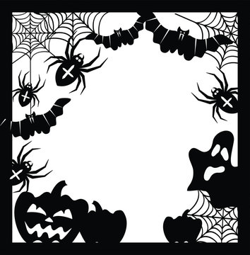 Halloween frame with pumpkins, bats and spiders,vector illustration.