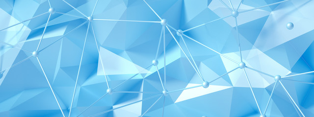 Blue, turquoise background with crystals, triangles. 3d illustration, 3d rendering.