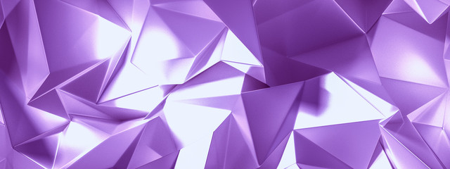 Magenta background with crystals, triangles. 3d illustration, 3d rendering.