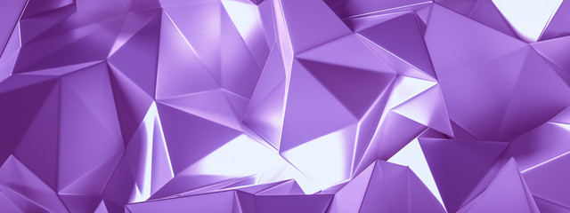 Magenta background with crystals, triangles. 3d illustration, 3d rendering.