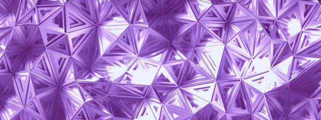 Magenta background with crystals, triangles. 3d illustration, 3d rendering.