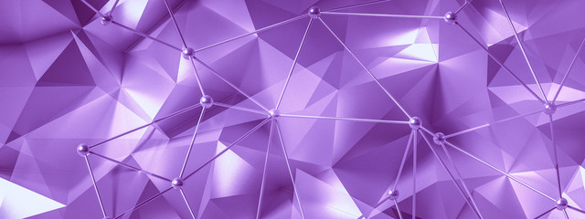 Magenta background with crystals, triangles. 3d illustration, 3d rendering.