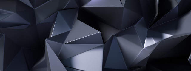 Black gray background with crystals, triangles. 3d illustration, 3d rendering.