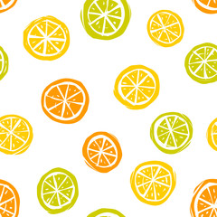 Seamless pattern of lemons, tangerines and limes