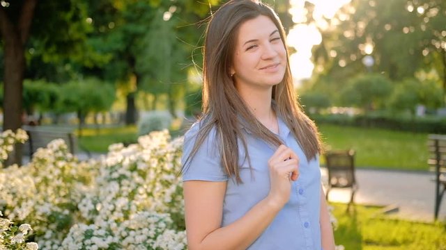 Feminine beauty. Confidence modesty happiness. Flirting woman smiling.