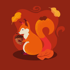 Obraz na płótnie Canvas hello autumn poster with chipmunk and nut