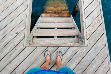 wooden descent into the water