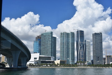 Views of the city of Miami. Tall buildings.
