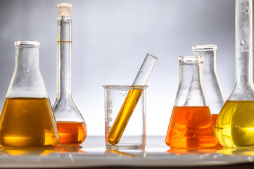 the natural product extract, oil and biofuel solution, in the chemistry laboratory