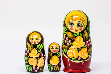 Matryoshka family. Russian doll on a White background. Matrioska art.