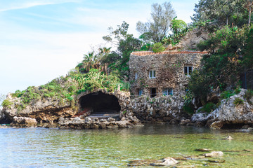 View of Isola Bella beach in Taormina, Sicily, Italy