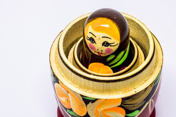 Matryoshka family. Russian doll on a White background. Matrioska art.