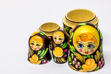 Matryoshka family. Russian doll on a White background. Matrioska art.