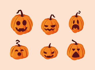 set of halloween pumpkins decoration