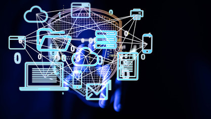 Data transmission channel. Motion of digital data flow. Transferring of big data