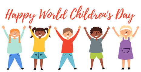 Children of different nationalities are happy and celebrate. World Children's Day. EPS 10 vector editable illustration