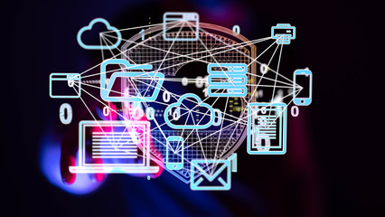 Data transmission channel. Motion of digital data flow. Transferring of big data