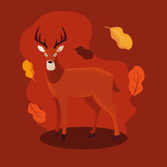 hello autumn poster with deer animal and leafs