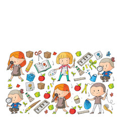Back to school vector pattern. Education icons for children.