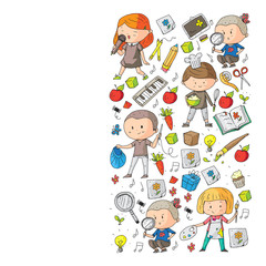 Back to school vector pattern. Education icons for children.